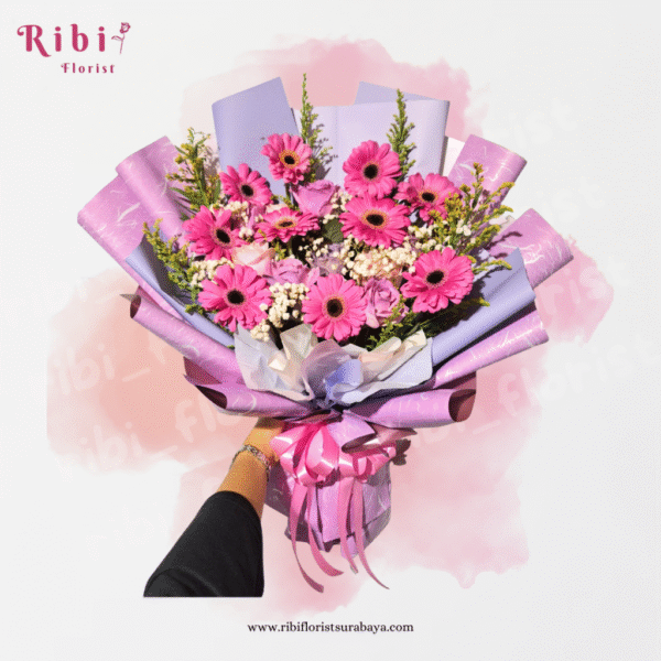 BUKET BUNGA NUANSA PINK UNGU (FRESH)