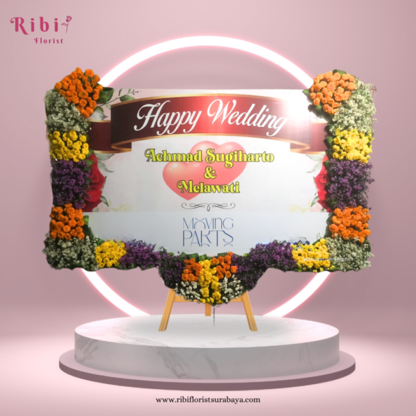 Papan Happy Wedding Melengkung Custom