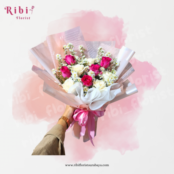 BUKET BUNGA MAWAR PINK WHITE (FRESH)