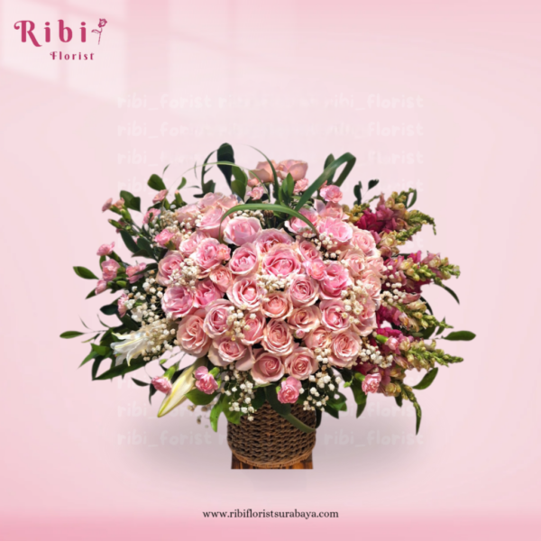 BUNGA MEJA VAS PINK LOVE (FRESH)